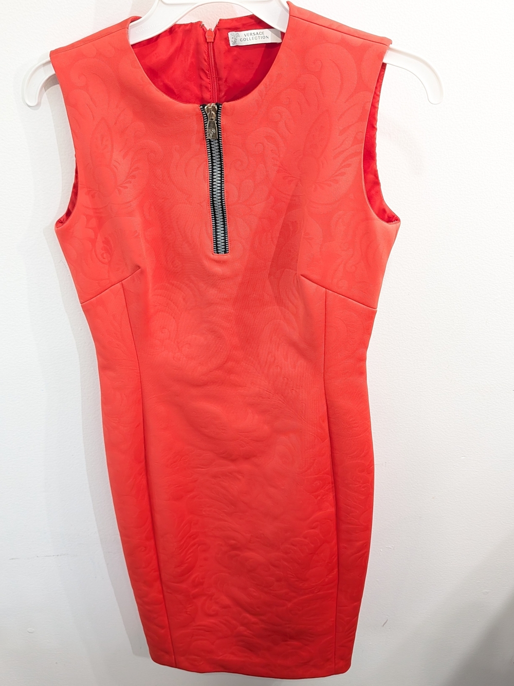 Versace Collection Coral Sleeveless Sheath Dress with Front Zip